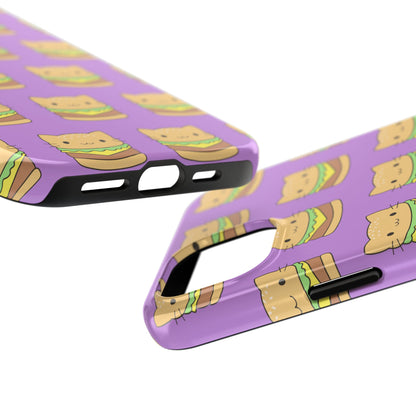 Kawaii Cat Burger Pattern Purple Background Cute Tough Phone Case | Food