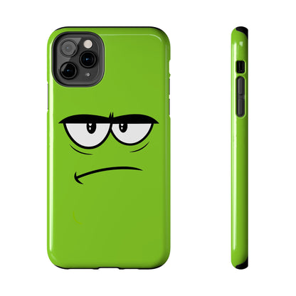 Grumpy Mood Face Green Background Funny Expression Tough Phone Case | Funny