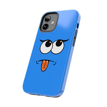 Silly Tongue Out Cartoon Face Blue Background Tough Phone Case | Funny