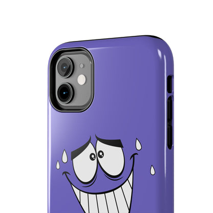 Awkward Nervous Cartoon Face Purple Background Tough Phone Case | Funny