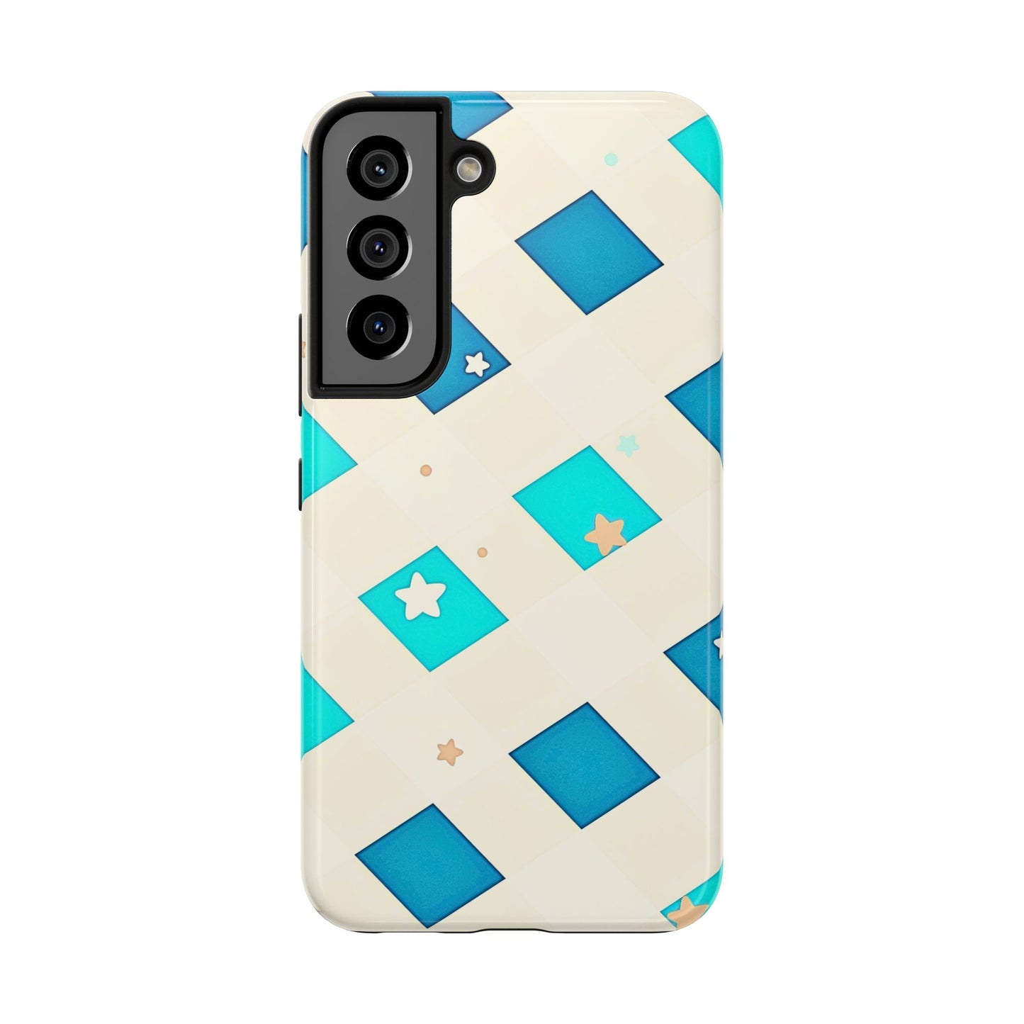 Modern Preppy Checkered Teal Stars Tough Phone Case | Aesthetic