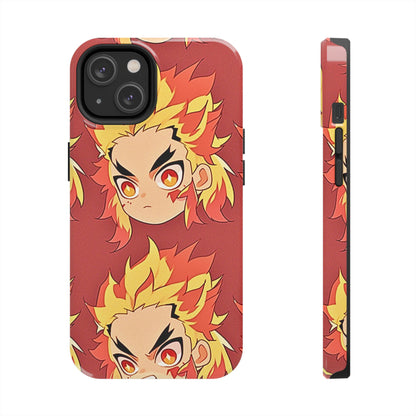 Rengoku Head Pattern Dark Orange Tough Phone Case | Anime - Demon Slayer