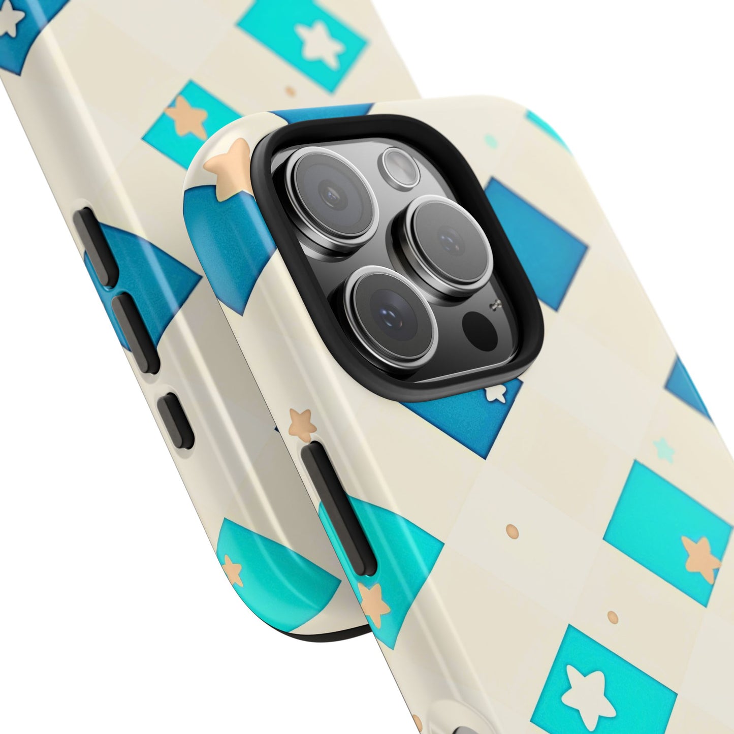 Modern Preppy Checkered Teal Stars Tough Phone Case | Aesthetic