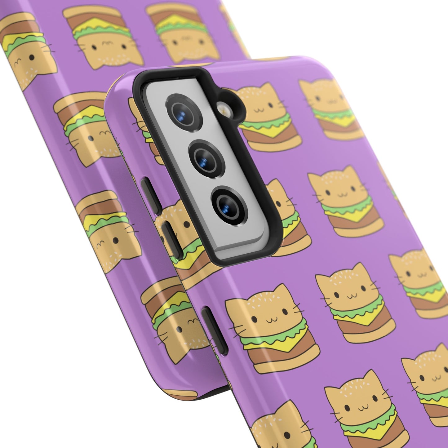 Kawaii Cat Burger Pattern Purple Background Cute Tough Phone Case | Food