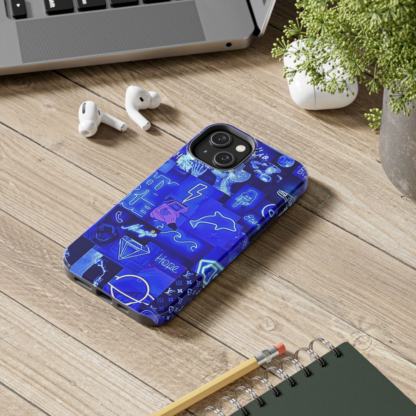Blue Neon Style Tough Phone Case | Aesthetic