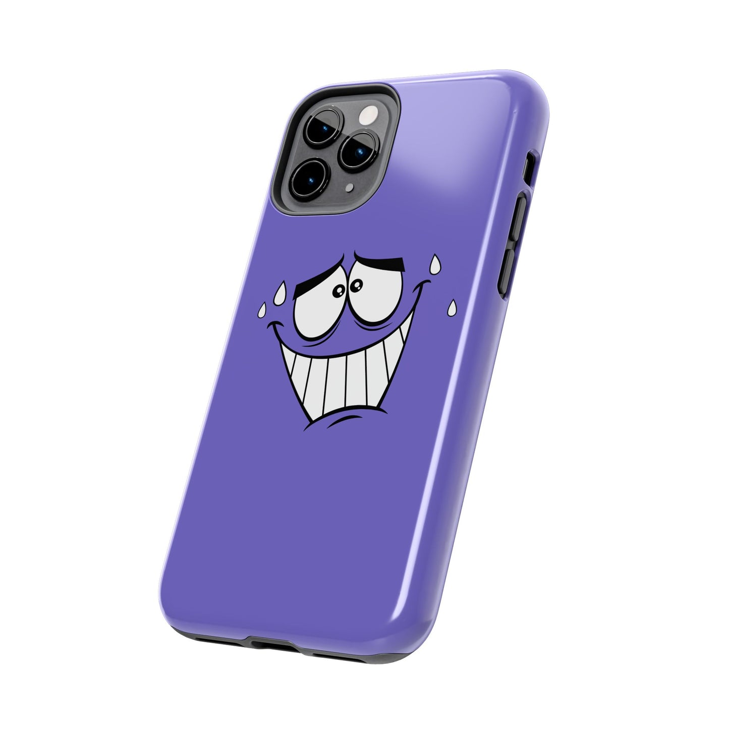 Awkward Nervous Cartoon Face Purple Background Tough Phone Case | Funny