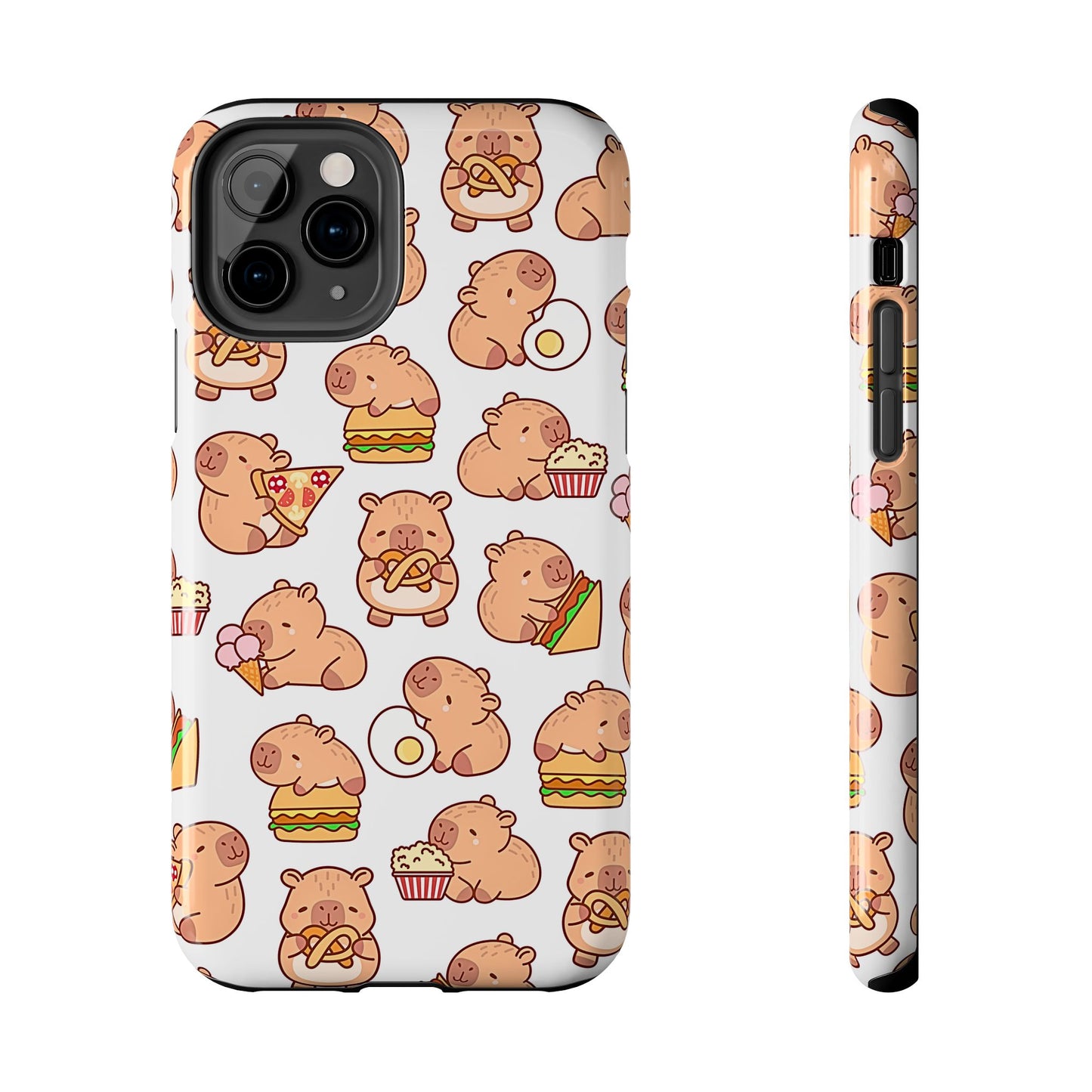 Cute Capybara Eating Pizza Ice Cream & Snacks Cartoon Food Tough Phone Case | Animals