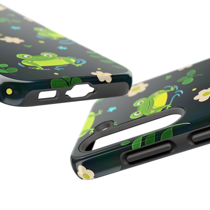Kawaii Froggy Pattern Black Tough Phone Case | Animals