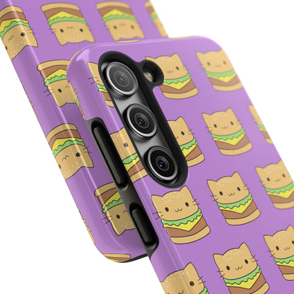 Kawaii Cat Burger Pattern Purple Background Cute Tough Phone Case | Food