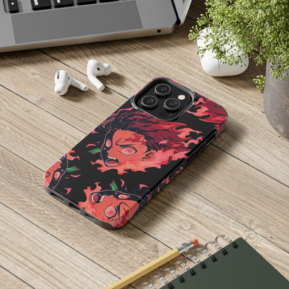 Tanjiro Kamado Flamed Style Black Tough Phone Case | Anime - Demon Slayer
