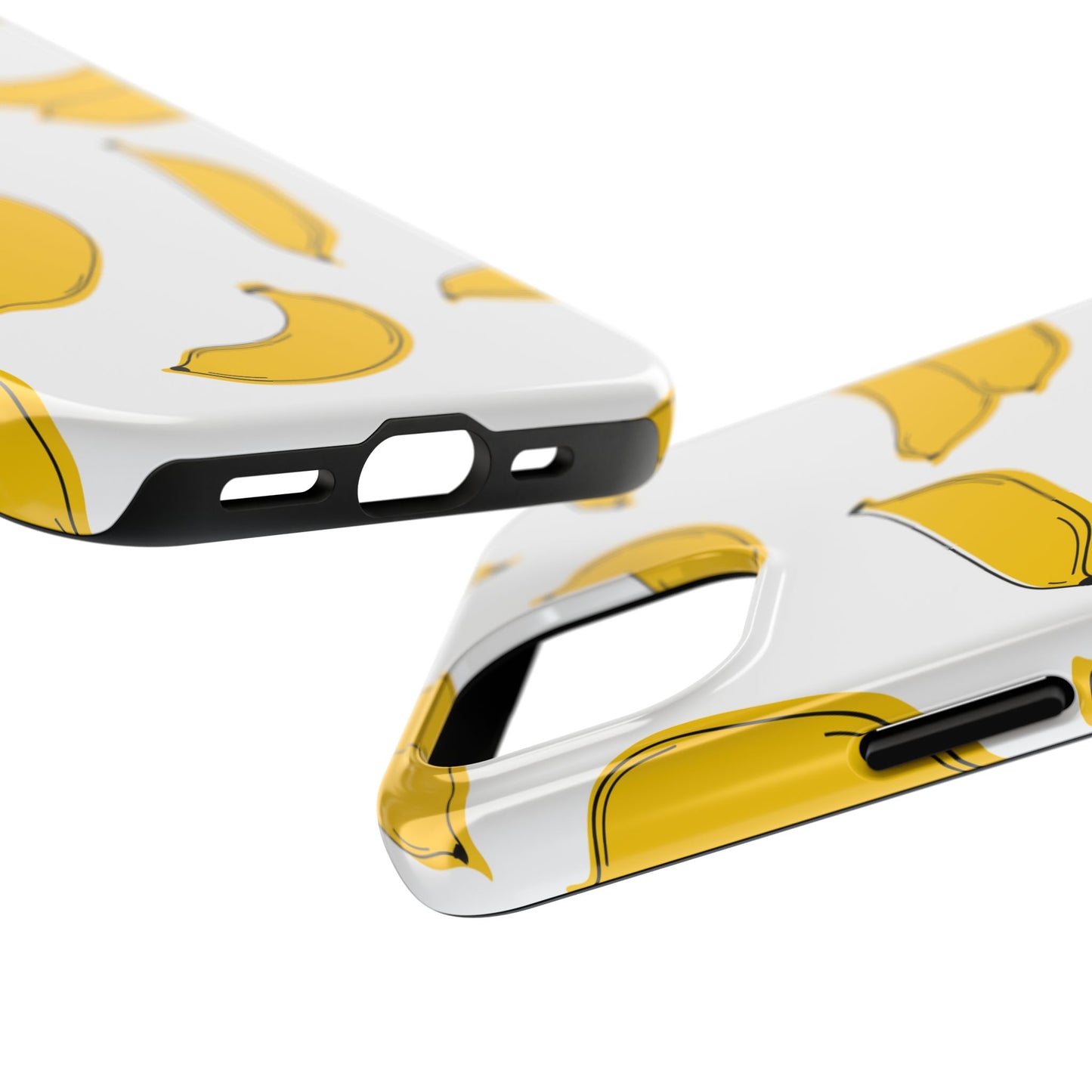 Bold Yellow Banana Pattern Minimal Line Art Tough Phone Case | Food