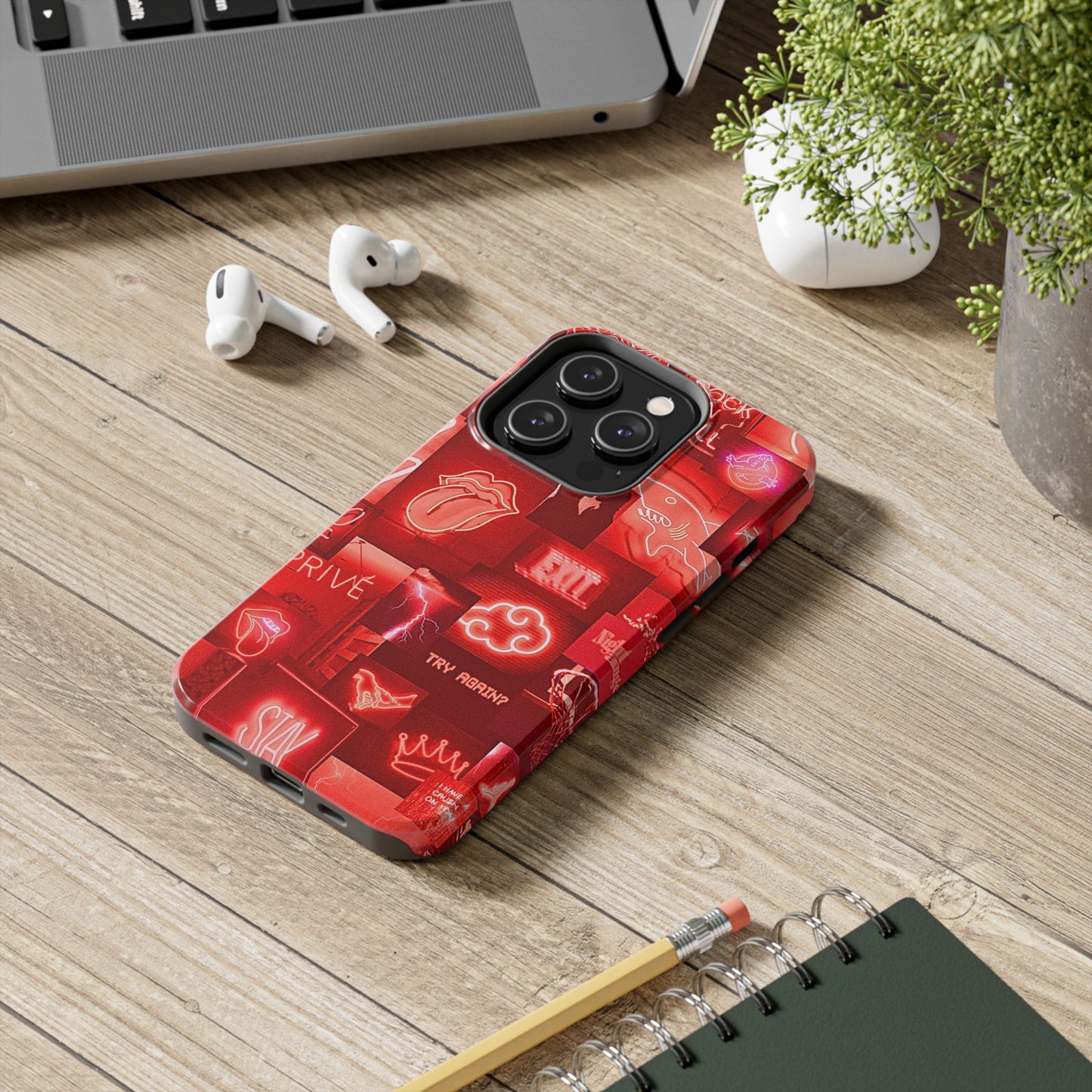 Funda resistente para teléfono con diseño de neón rojo | Estética