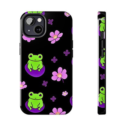 Cute Frog & Pink Flowers Pattern Style Tough Phone Case | Animals