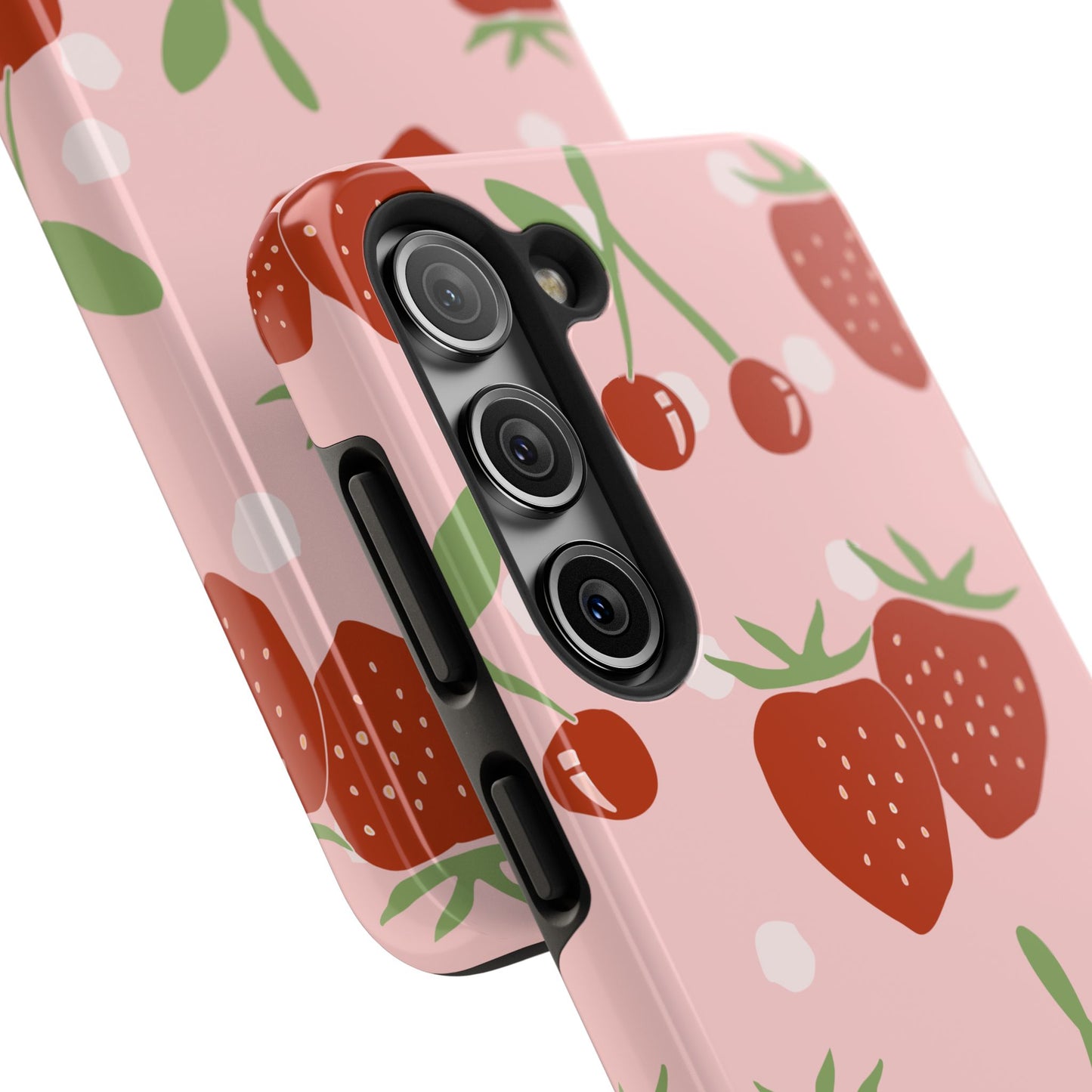 Cute Pink and Red Cherry and Strawberry Tough Phone Case | Food