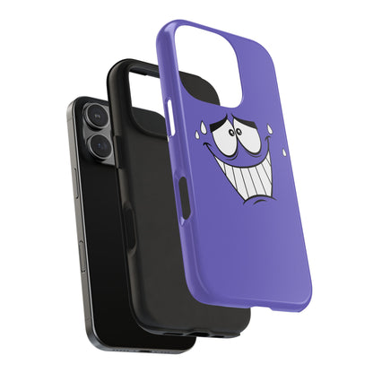 Awkward Nervous Cartoon Face Purple Background Tough Phone Case | Funny