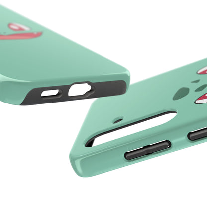 Green Leaf Dino Smile Red Eyes Cute Creature Tough Phone Case | Anime