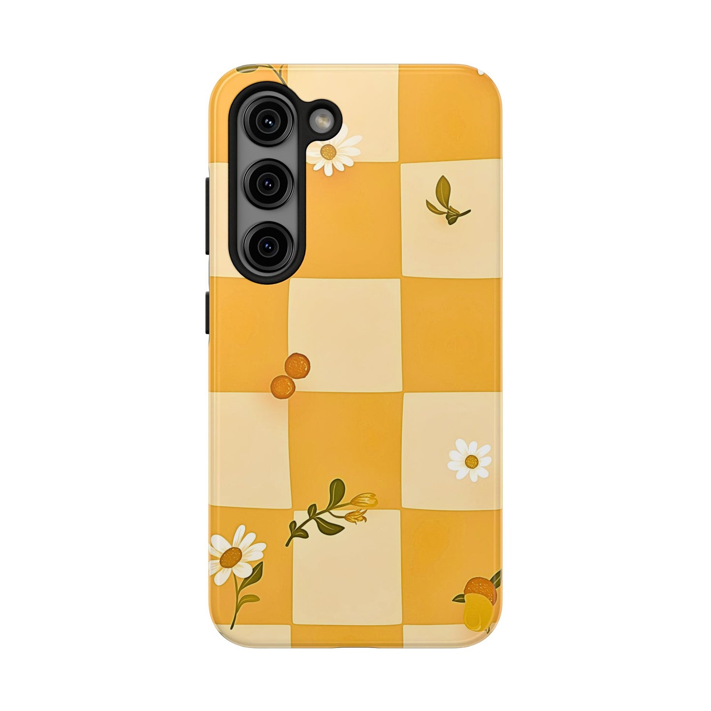 Yellow Checkered Preppy Daisies Tough Phone Case | Aesthetic