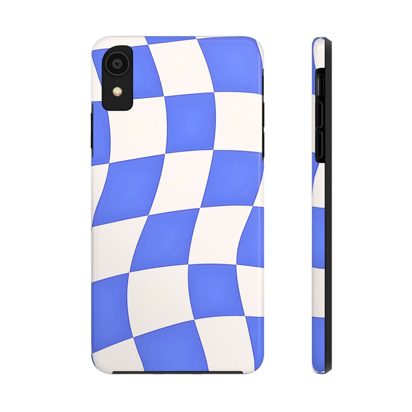 Funda resistente para teléfono con estampado ondulado de cuadros azules | Estética