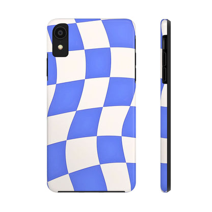 Funda resistente para teléfono con estampado ondulado de cuadros azules | Estética