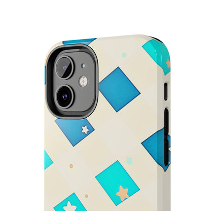 Modern Preppy Checkered Teal Stars Tough Phone Case | Aesthetic