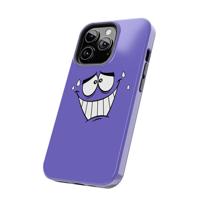 Awkward Nervous Cartoon Face Purple Background Tough Phone Case | Funny