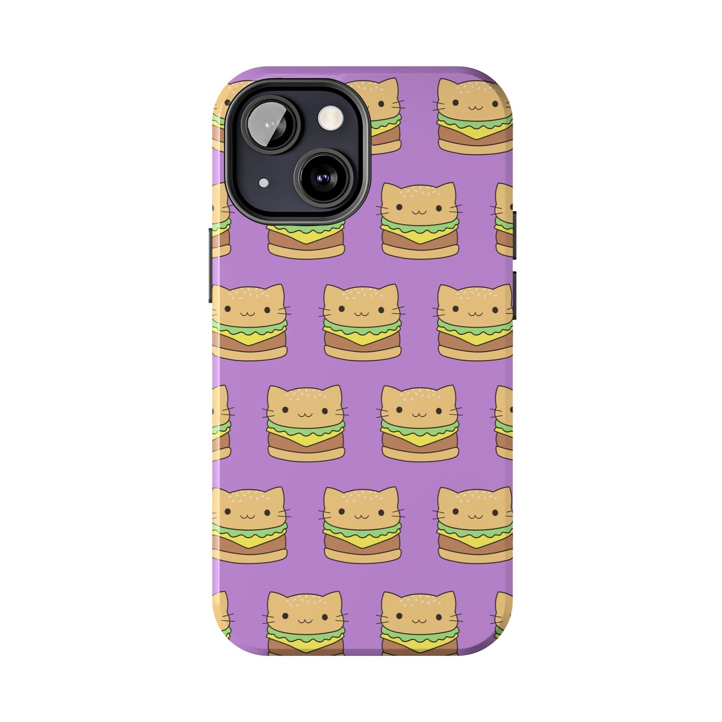 Kawaii Cat Burger Pattern Purple Background Cute Tough Phone Case | Food