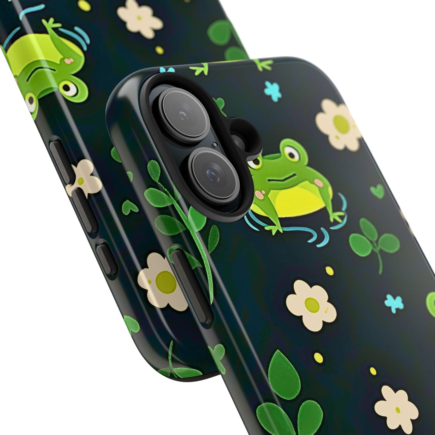 Kawaii Froggy Pattern Black Tough Phone Case | Animals