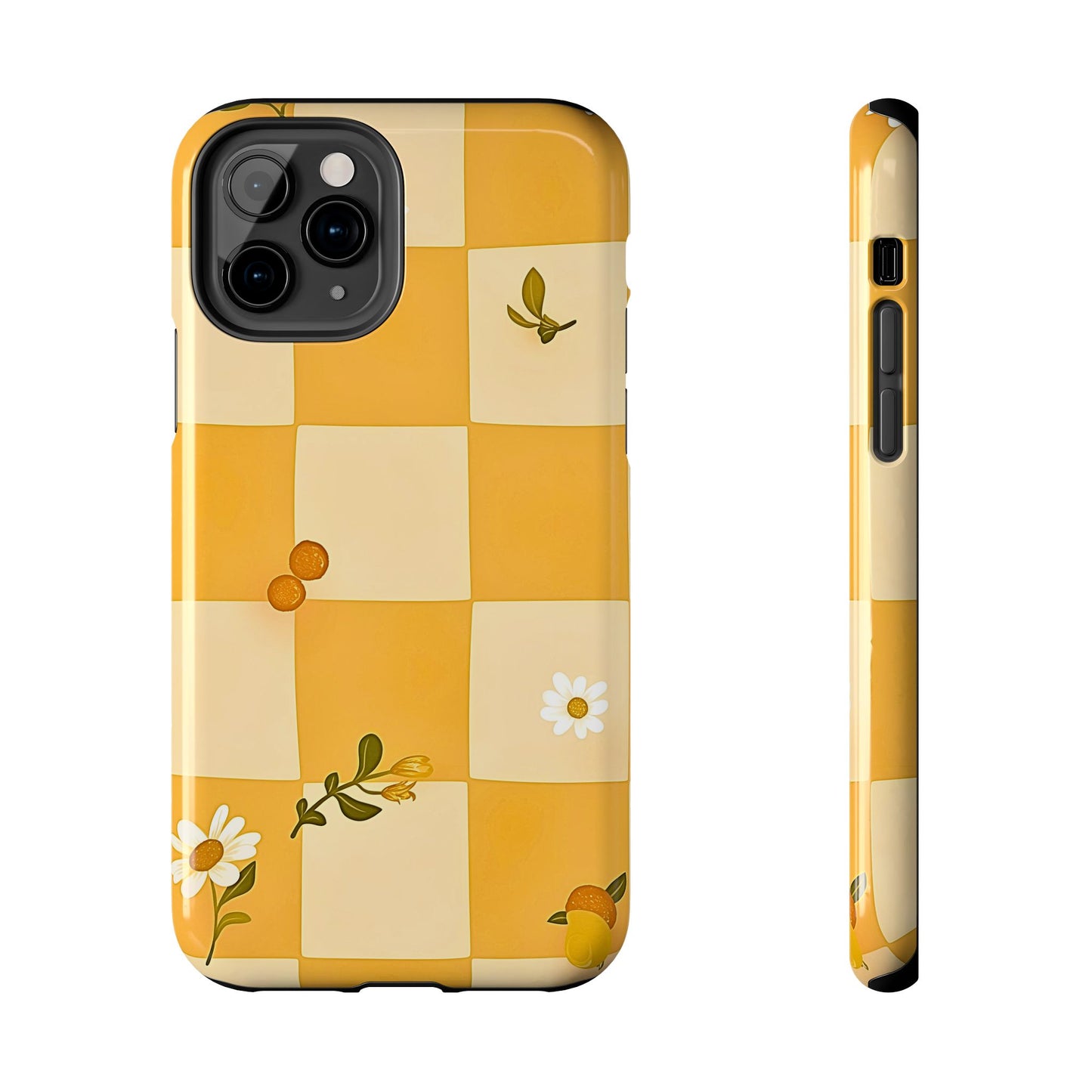 Yellow Checkered Preppy Daisies Tough Phone Case | Aesthetic