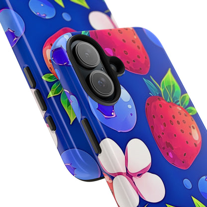 Cute Blueberry Strawberry Fruit Pattern Tough Phone Case | Aesthetic