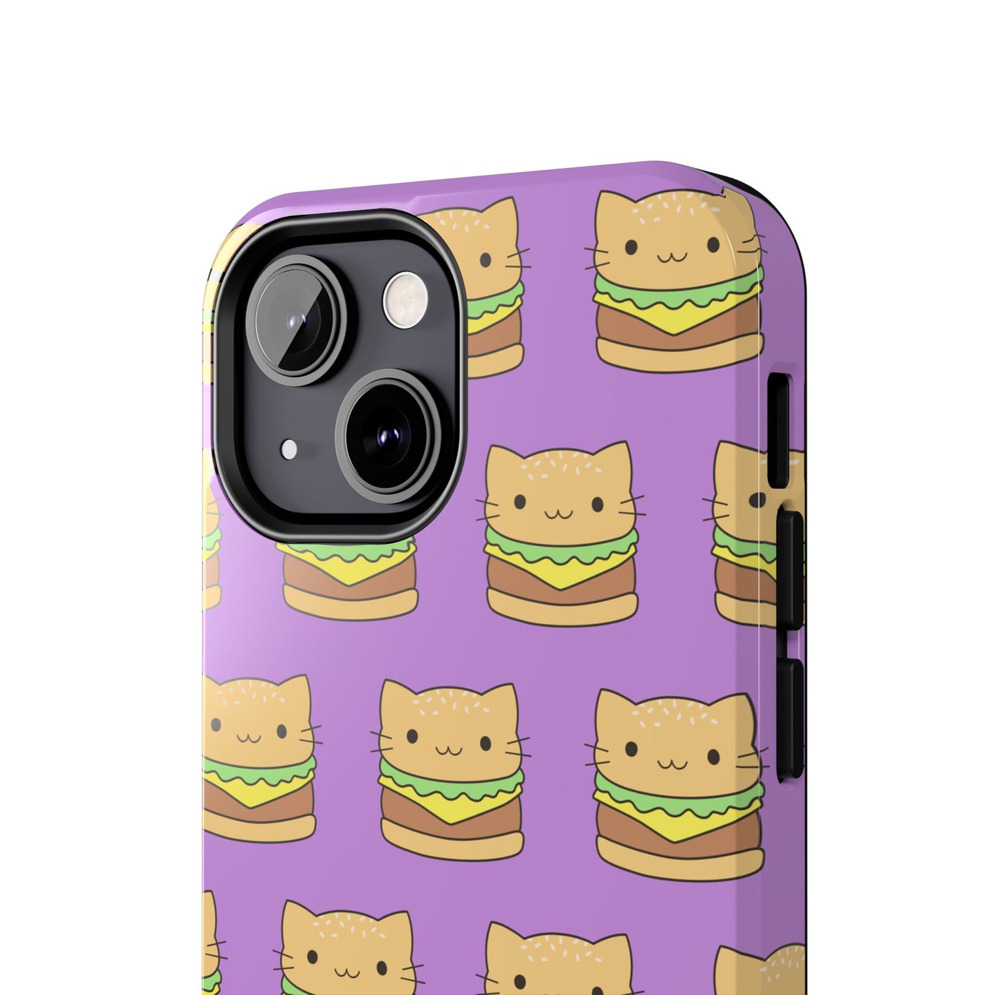 Kawaii Cat Burger Pattern Purple Background Cute Tough Phone Case | Food
