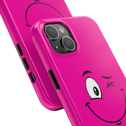 Winking Face Pink Background Cheeky Cartoon Style Tough Phone Case | Funny