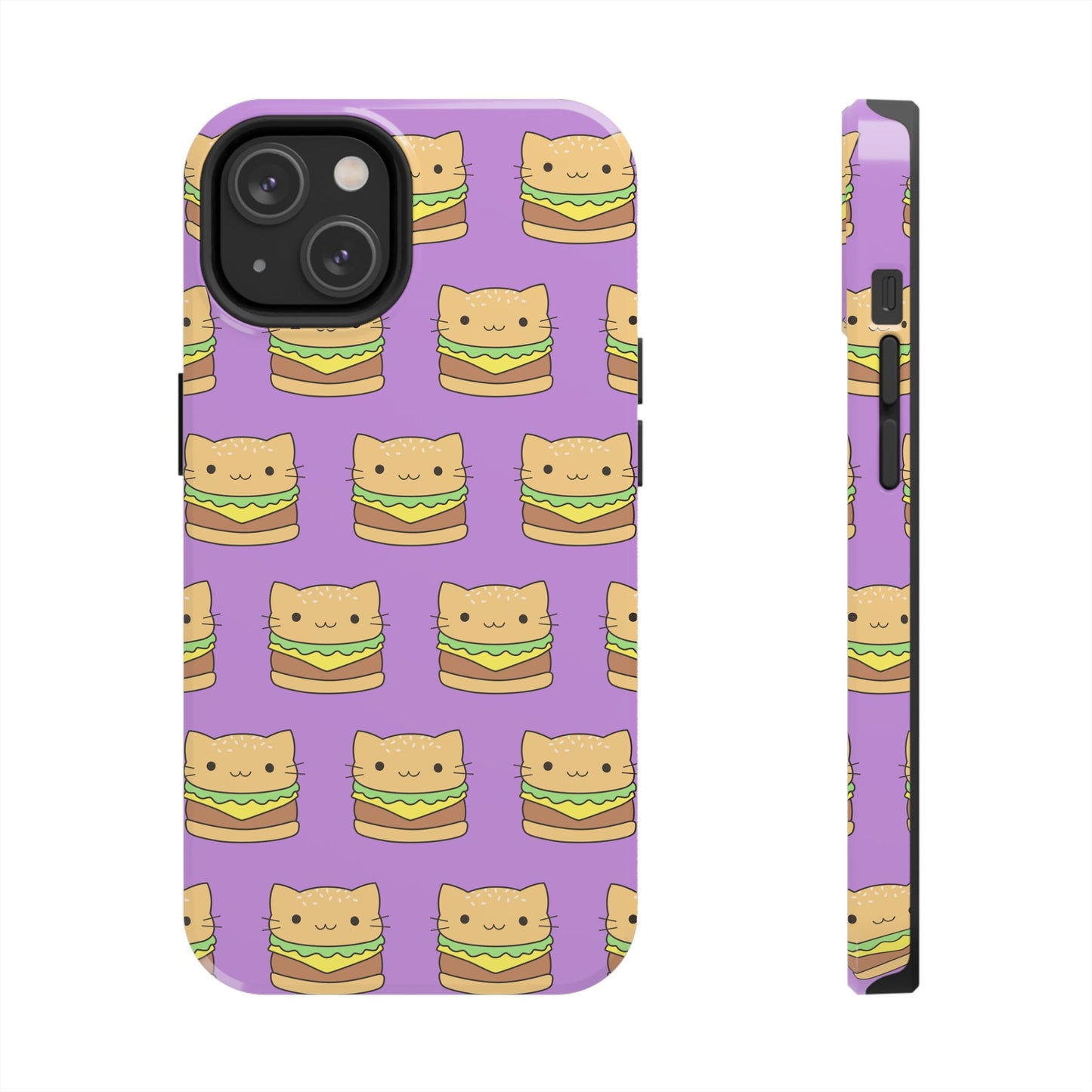 Kawaii Cat Burger Pattern Purple Background Cute Tough Phone Case | Food