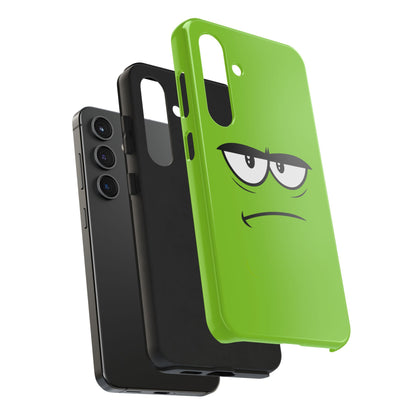 Grumpy Mood Face Green Background Funny Expression Tough Phone Case | Funny