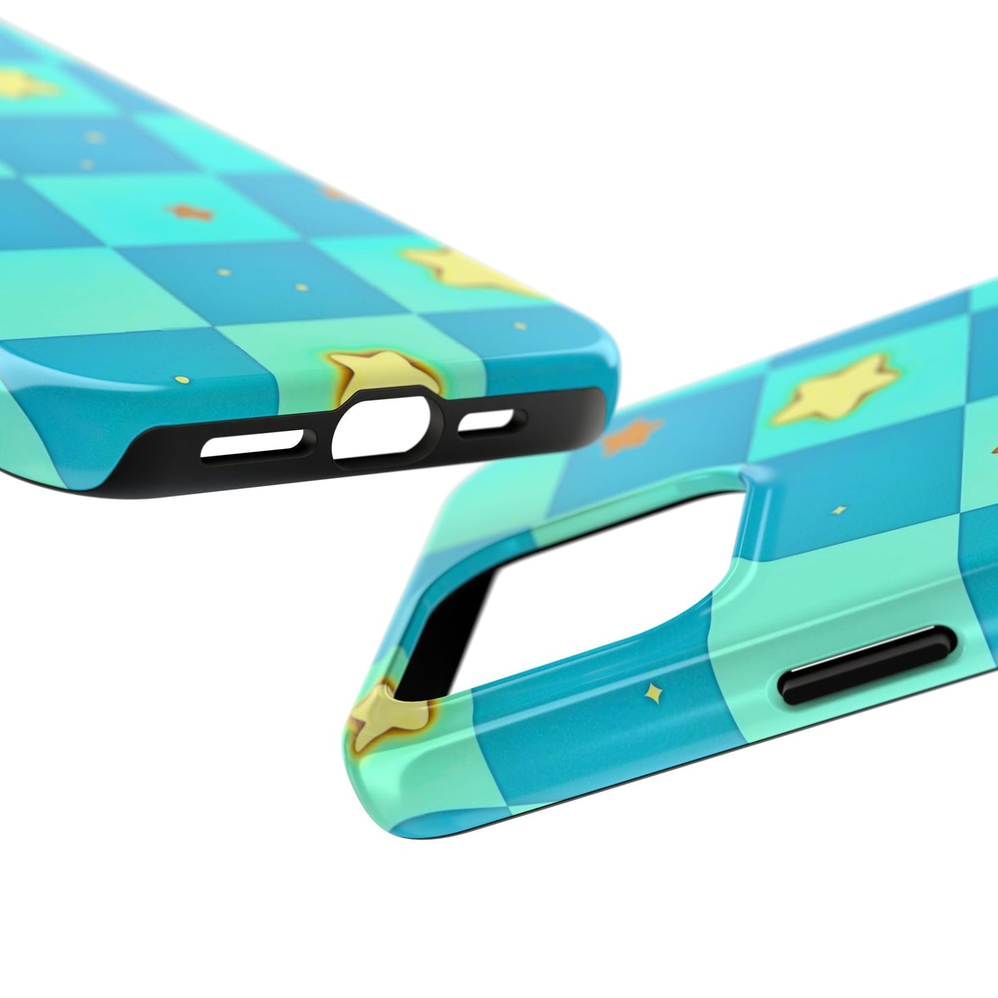 Vibrant Preppy Checkered Blue & Yellow Stars Tough Phone Case | Aesthetic