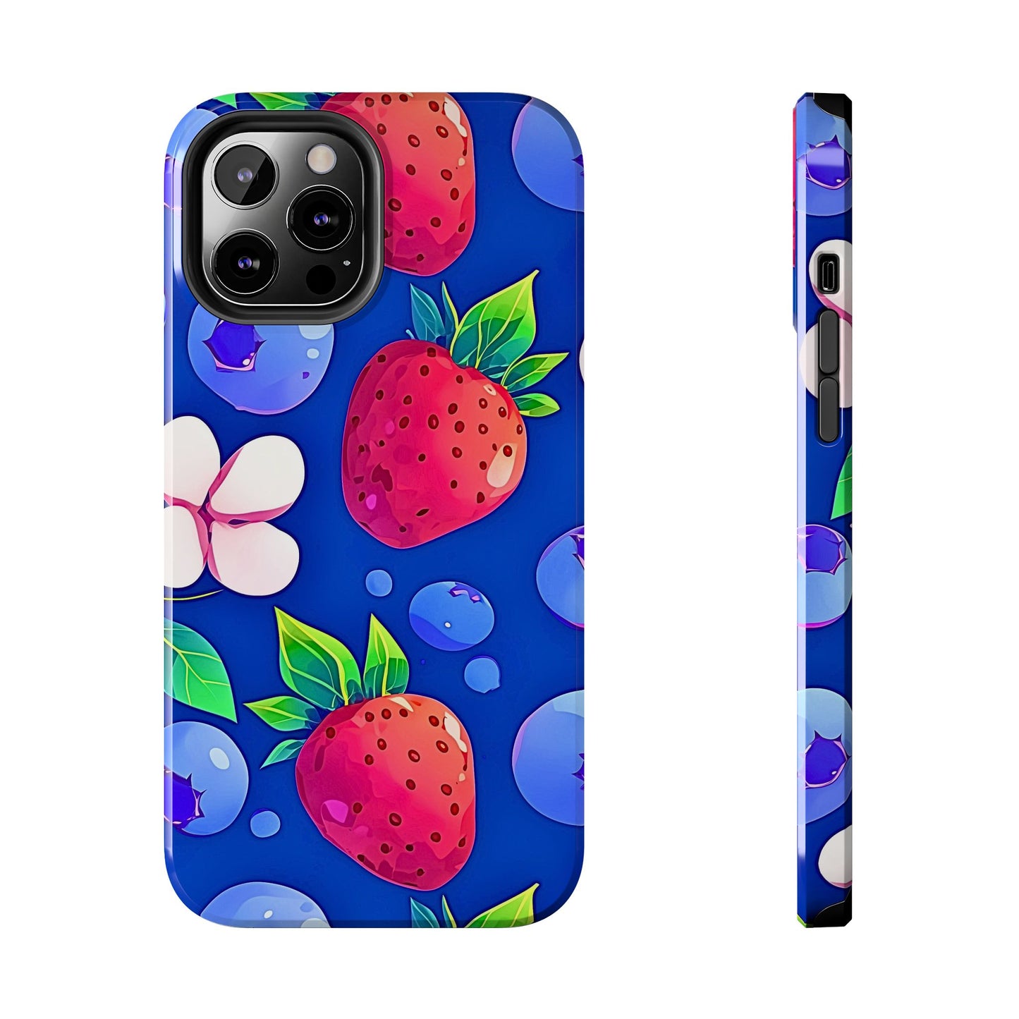 Cute Blueberry Strawberry Fruit Pattern Tough Phone Case | Aesthetic