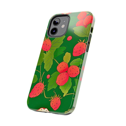 Dark Strawberry Pattern Preppy Tough Phone Case | Aesthetic