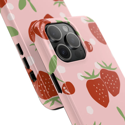 Cute Pink and Red Cherry and Strawberry Tough Phone Case | Food