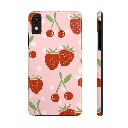 Cute Pink and Red Cherry and Strawberry Tough Phone Case | Food