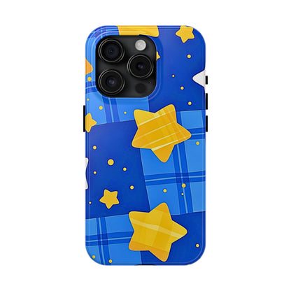 Funda resistente para teléfono con estampado de estrellas y cuadros preppy | Estética