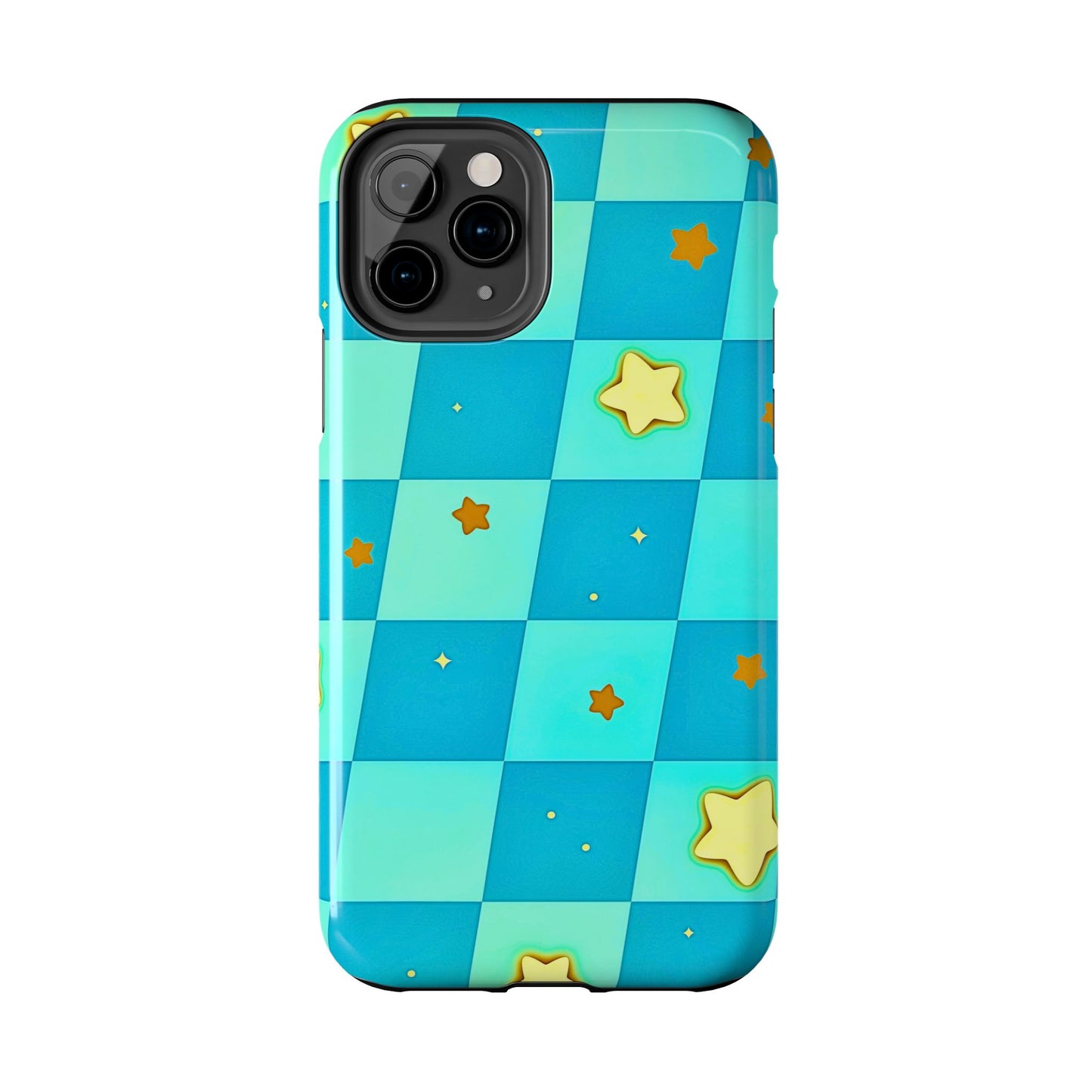 Vibrant Preppy Checkered Blue & Yellow Stars Tough Phone Case | Aesthetic