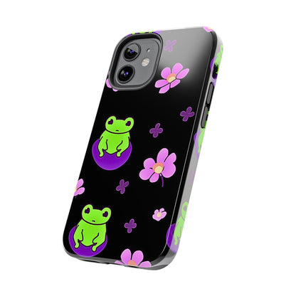 Cute Frog & Pink Flowers Pattern Style Tough Phone Case | Animals