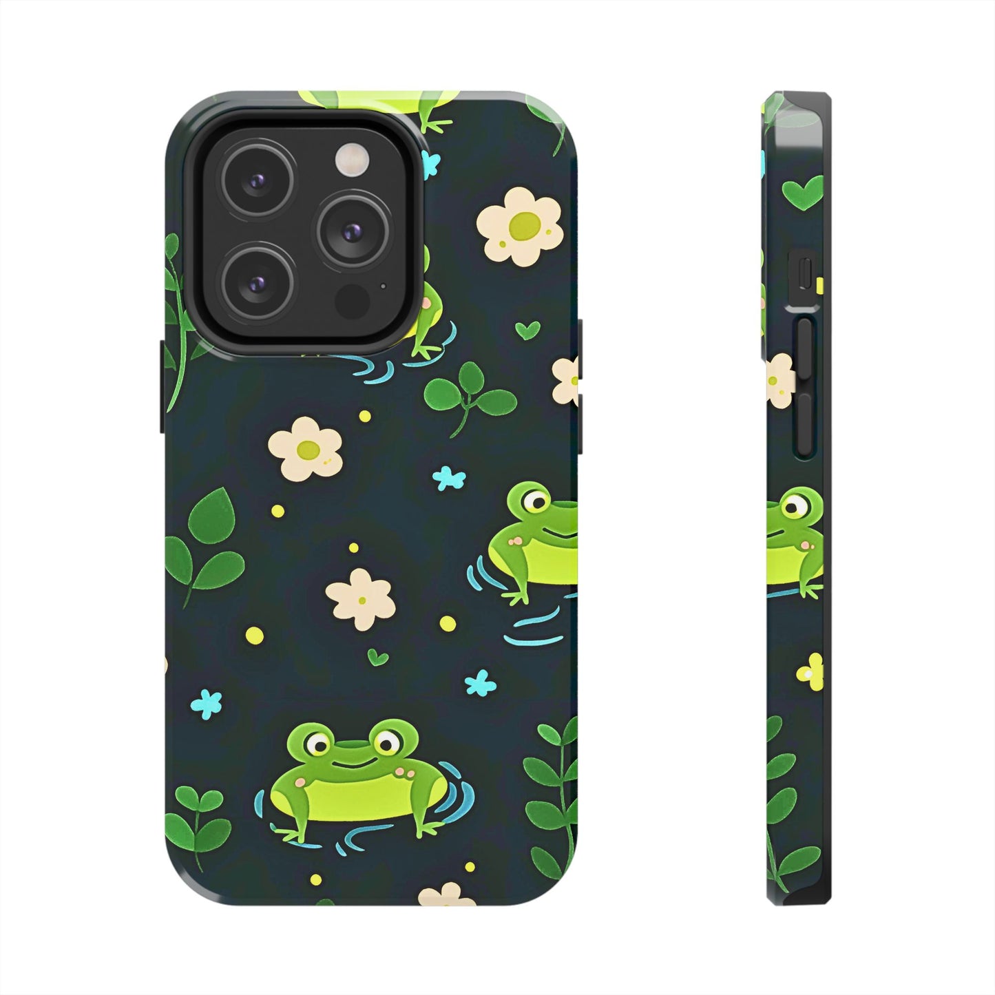 Kawaii Froggy Pattern Black Tough Phone Case | Animals