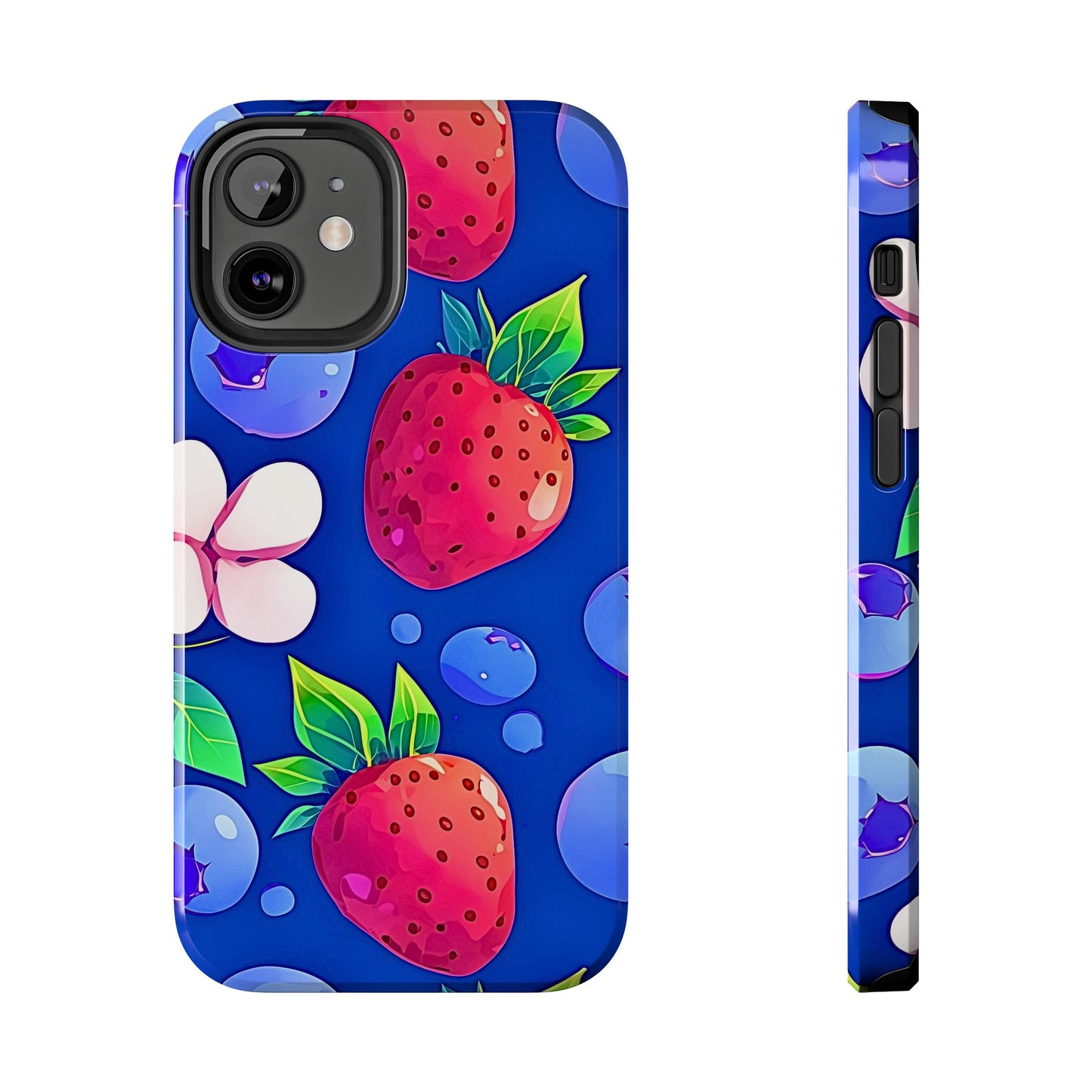 Cute Blueberry Strawberry Fruit Pattern Tough Phone Case | Aesthetic