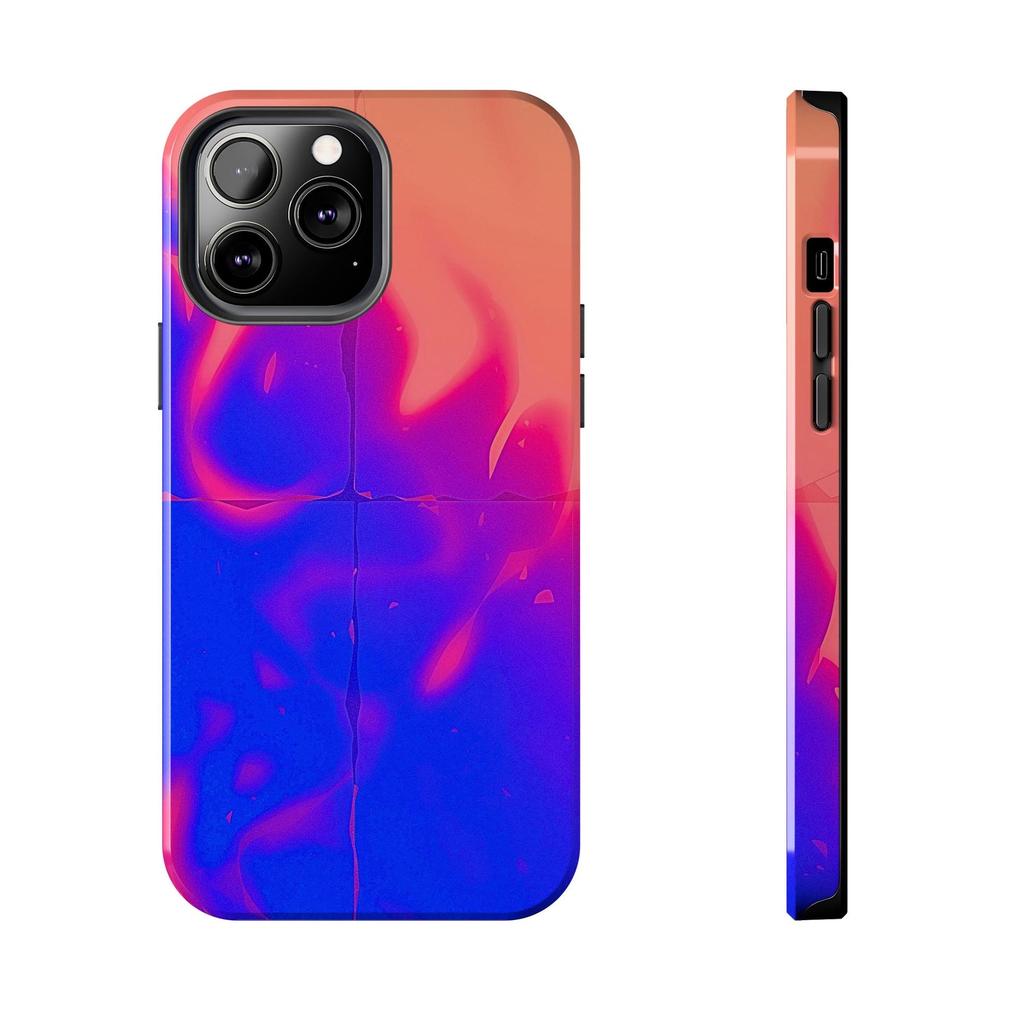 Funda resistente para teléfono con diseño de llamas, degradado abstracto y resplandor del atardecer | Estética