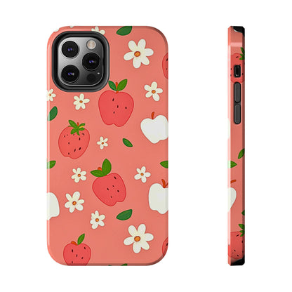 Strawberry Apple Flower Pattern Pink Tough Phone Case | Aesthetic