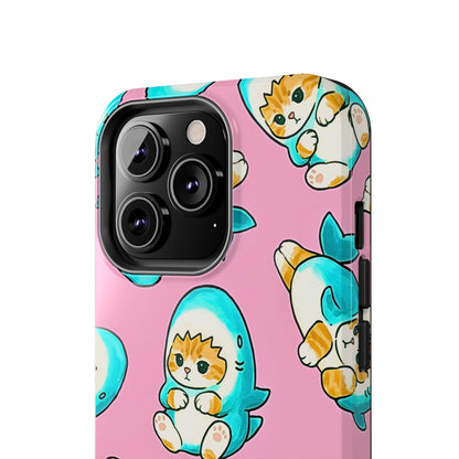 Pink Cute Shark Cats Pattern Tough Phone Case | Animals