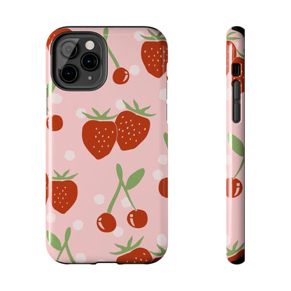 Cute Pink and Red Cherry and Strawberry Tough Phone Case | Food