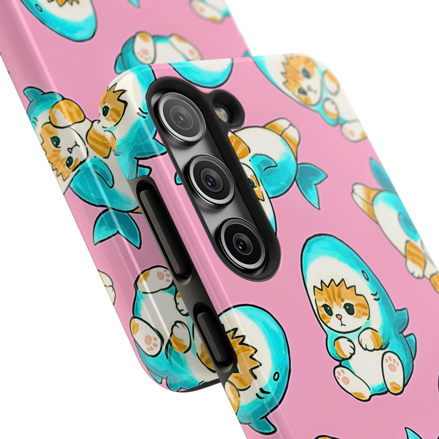 Pink Cute Shark Cats Pattern Tough Phone Case | Animals