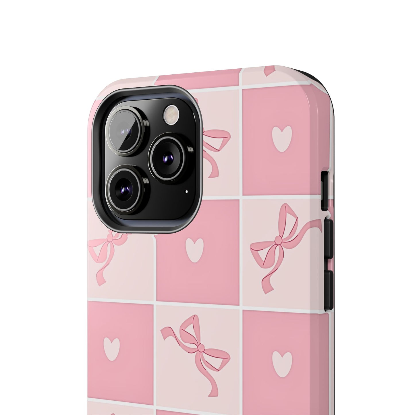 Girly Pink Bow and Heart Grid Pastel Tough Phone Case | Aesthetic