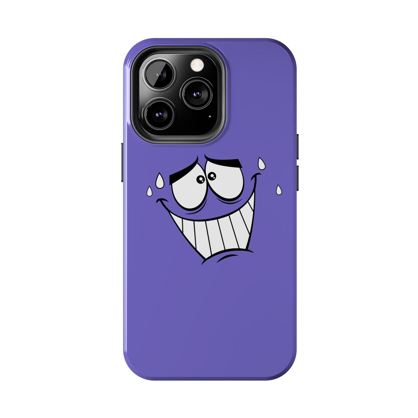 Awkward Nervous Cartoon Face Purple Background Tough Phone Case | Funny
